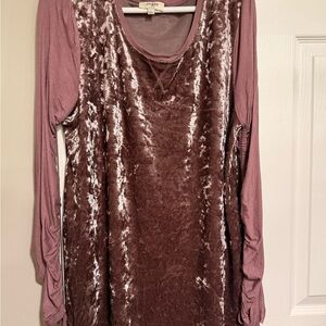 Umgee Velvet Long Sleeve Top in Dusty Rose